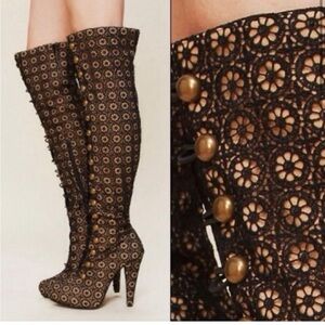 Jeffrey Campbell for Free People Crochet Battalion Knee High Healed boots sz 7.5